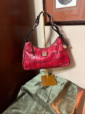 Dooney and Bourke Red Croc-Embossed Hobo Shoulder Bag - Women's Handbag